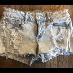 AEO Distressed, Super Stretch, Low-Rise Shorties